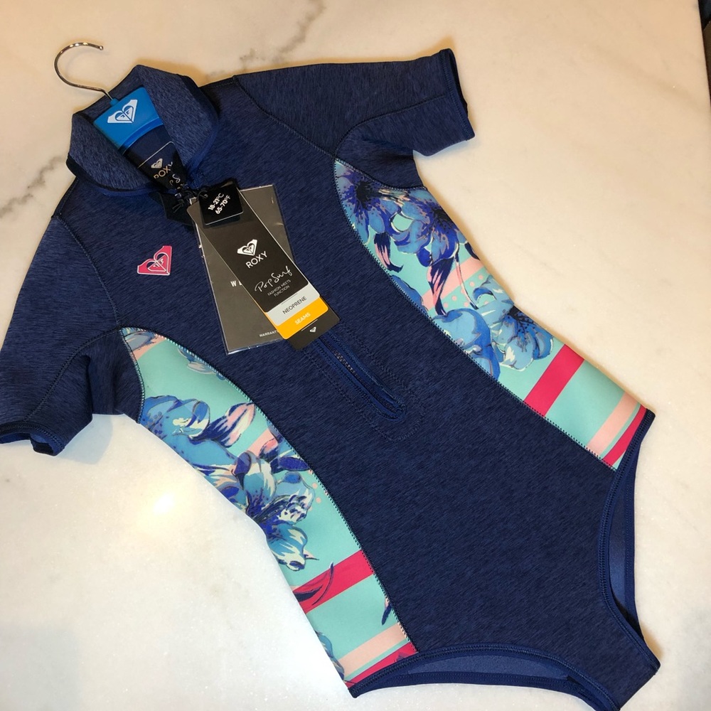 🆕Roxy Girl's 2mm Pop Surf Short Sleeve Front Zip NWT - Picture 1 of 6